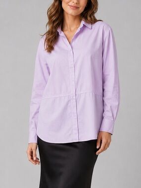 🆕🪻CASLON Solid Lilac 100% Cotton Button Up Tunic Shirt Collared Back Slit Size M